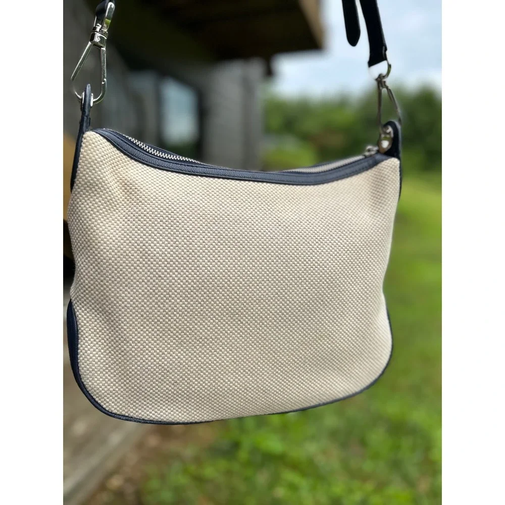 Kate Spade Rosie Canvas Leather Crossbody Shoulder Messenger Bag Navy Cream EUC